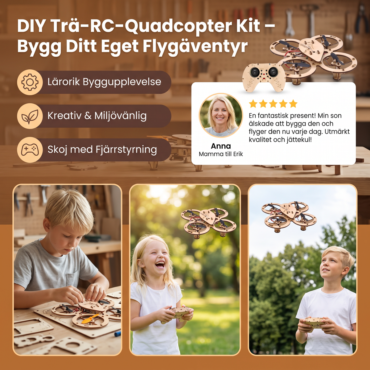 DIY Trä-RC-Quadcopter Kit – Bygg Ditt Eget Flygäventyr