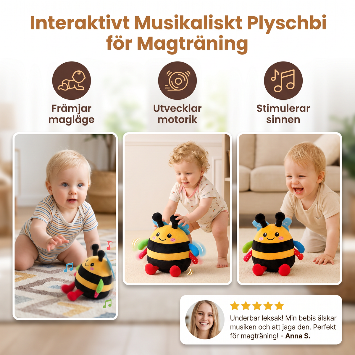 Interaktivt Musikaliskt Plyschbi för Magträning