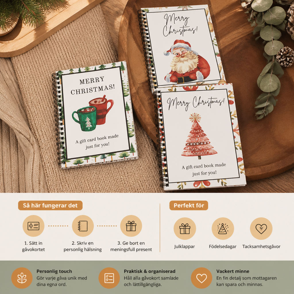 DIY-julkortsbok för presentkort – spiralbunden presentorganisatör för julen
