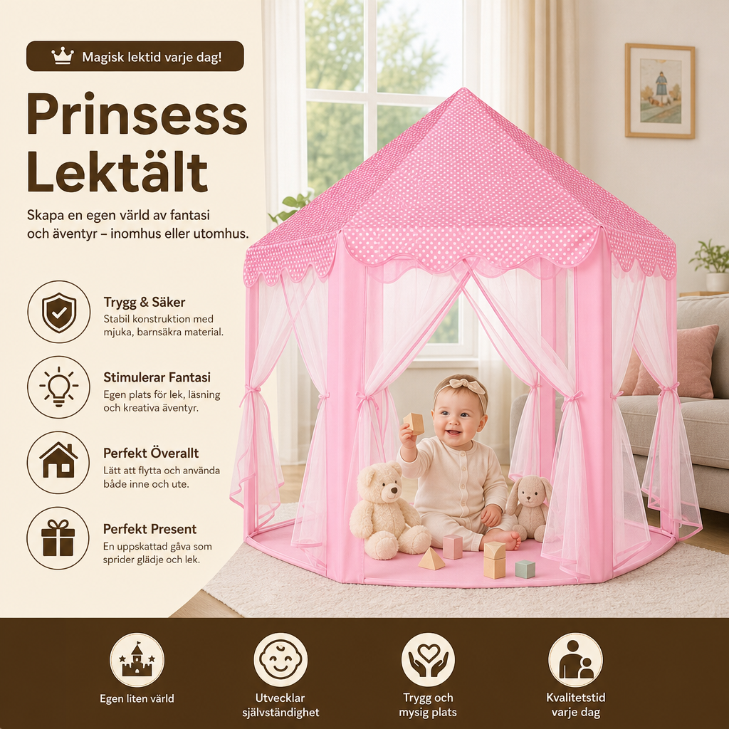Prinsesslott-lektält för inomhus- och utomhuslek