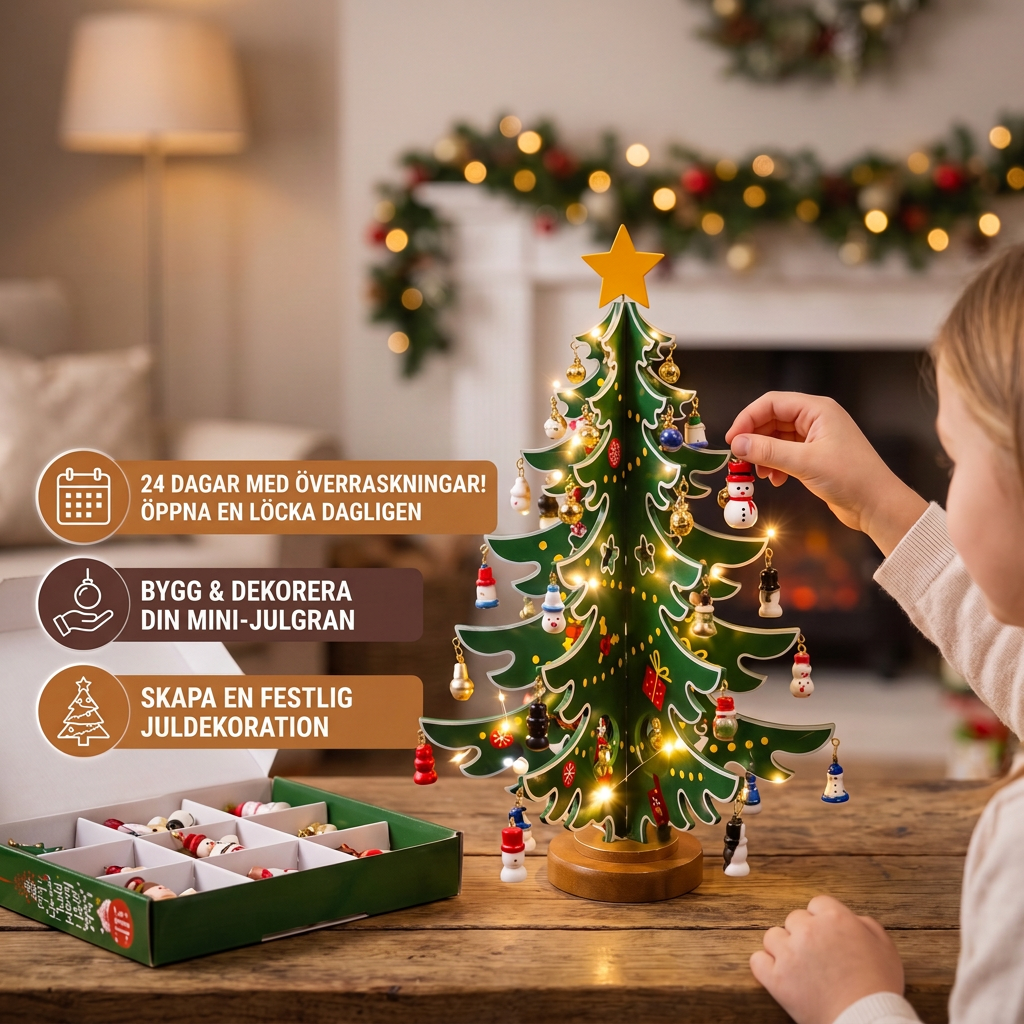 24-Dagars Adventskalender med Mini-Julgransdekorationer för Barn