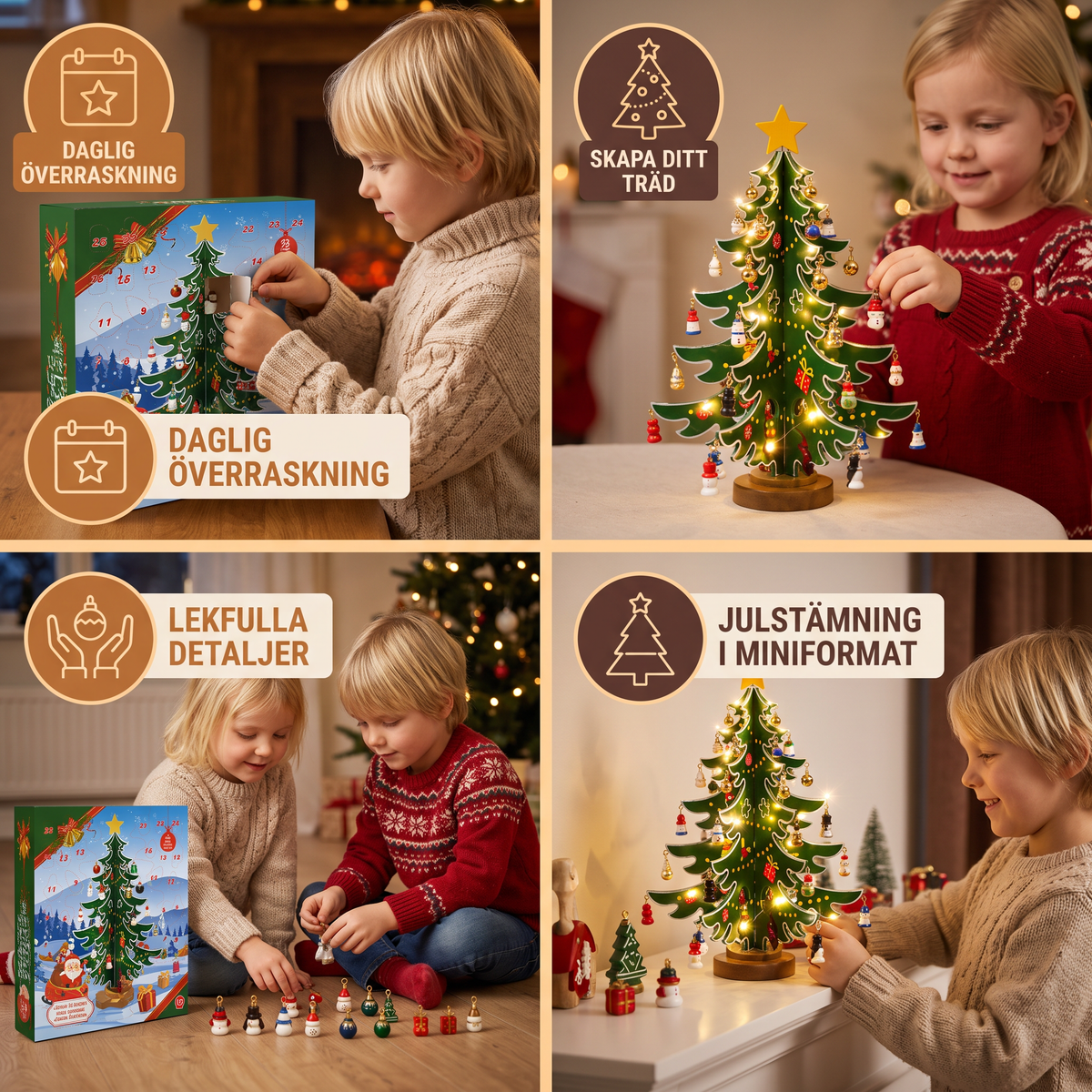 24-Dagars Adventskalender med Mini-Julgransdekorationer för Barn