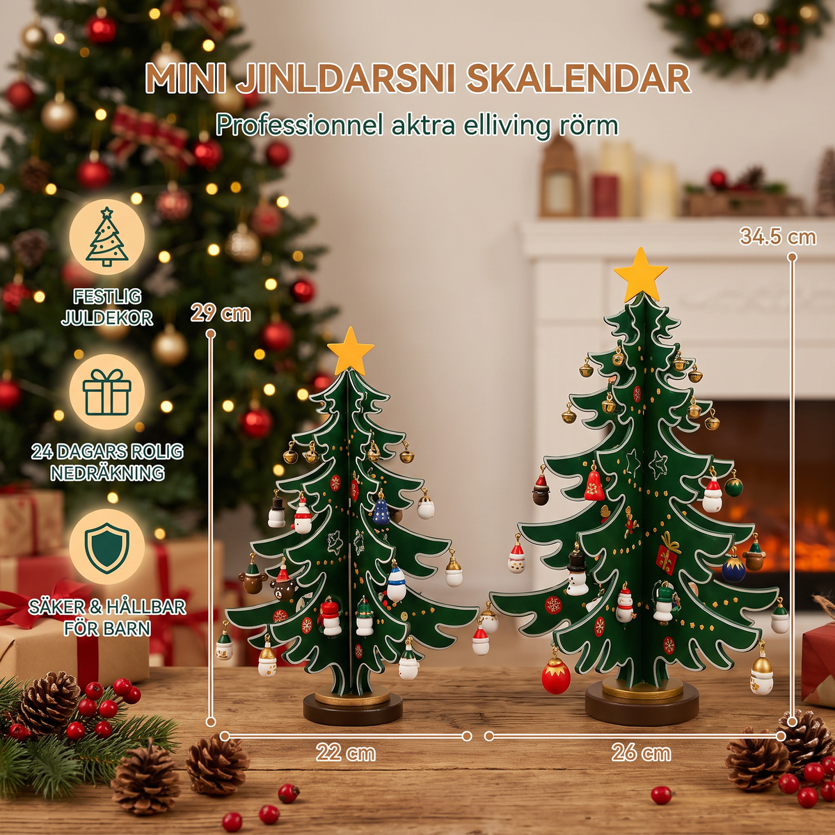 24-Dagars Adventskalender med Mini-Julgransdekorationer för Barn