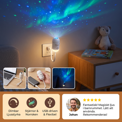 NightSky dimbar USB-galaxiprojektor med stjärn- och norrskenseffekter