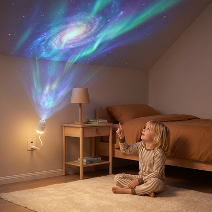 NightSky dimbar USB-galaxiprojektor med stjärn- och norrskenseffekter