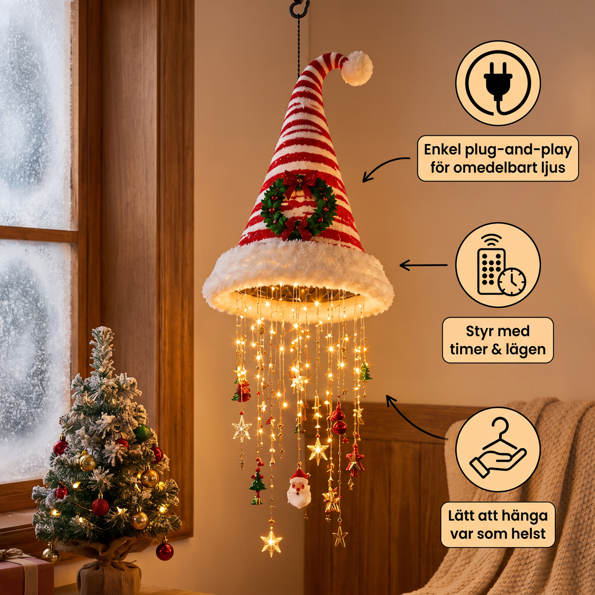 Julbelysning med Tomteluvor och LED-ljusslinga