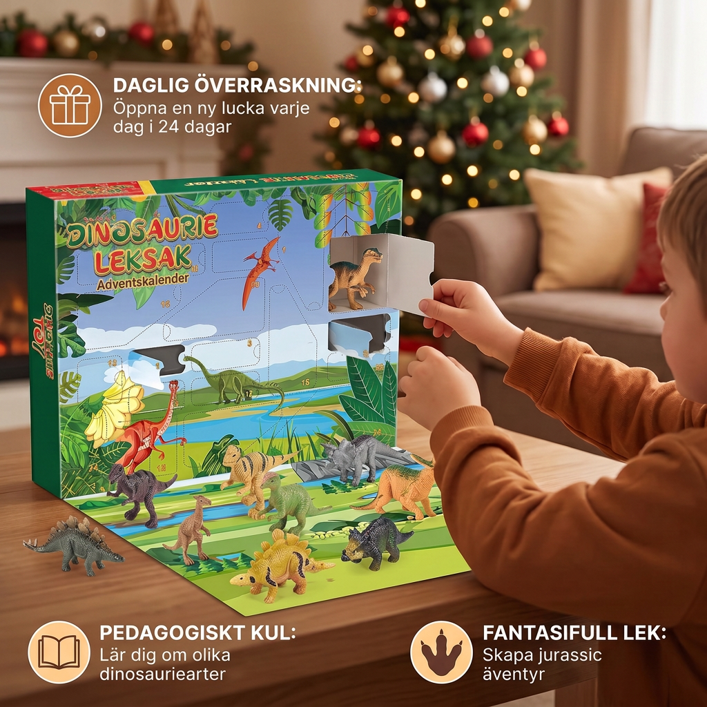 24-dagars adventskalender med dinosaurieleksaker och överraskningsfigurer