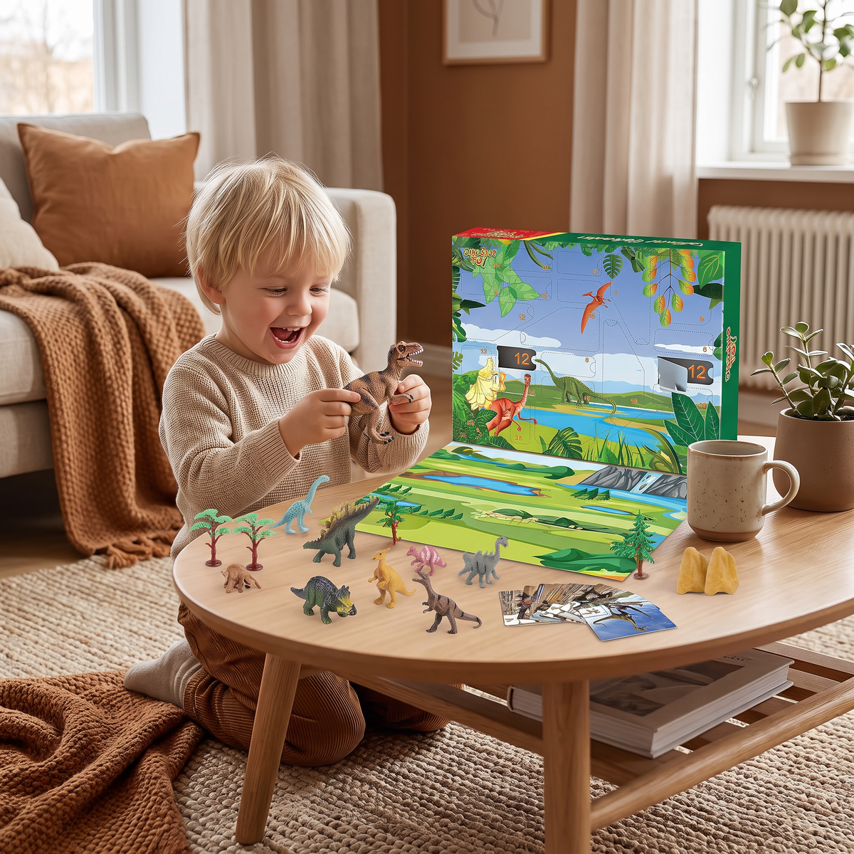 24-dagars adventskalender med dinosaurieleksaker och överraskningsfigurer