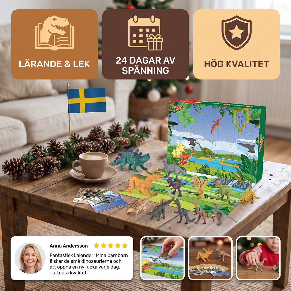 24-dagars adventskalender med dinosaurieleksaker och överraskningsfigurer