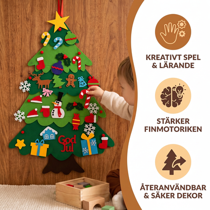 DIY-julgran i filt för barn med dekorativa hängen