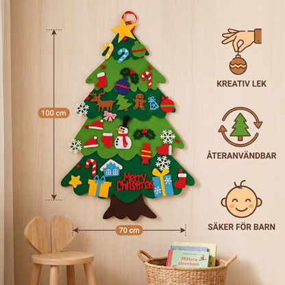 DIY-julgran i filt för barn med dekorativa hängen