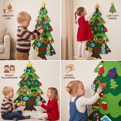 DIY-julgran i filt för barn med dekorativa hängen