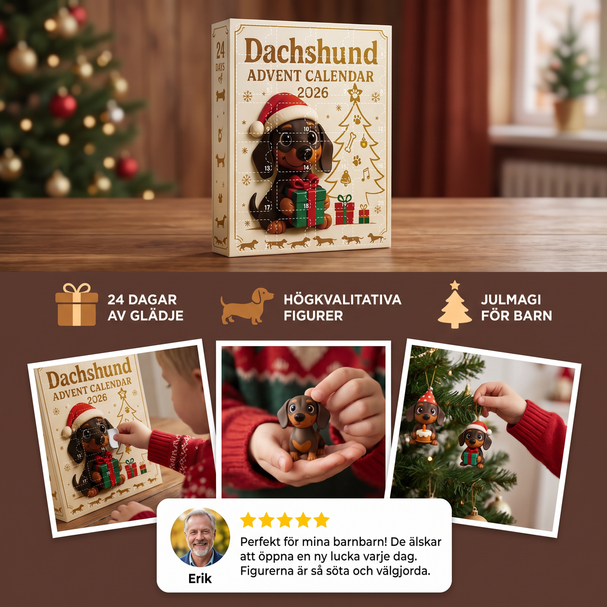 Dachshund-adventskalender med överraskningsfigurer – 24 dagar