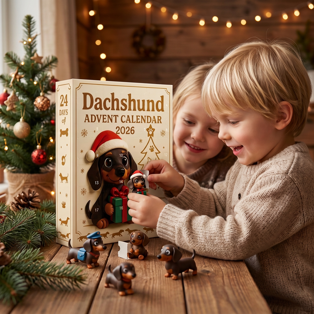 Dachshund-adventskalender med överraskningsfigurer – 24 dagar
