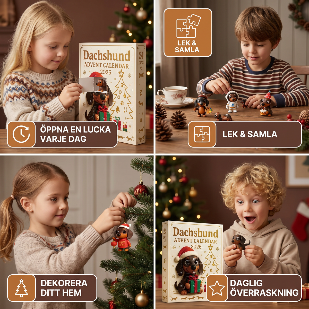 Dachshund-adventskalender med överraskningsfigurer – 24 dagar