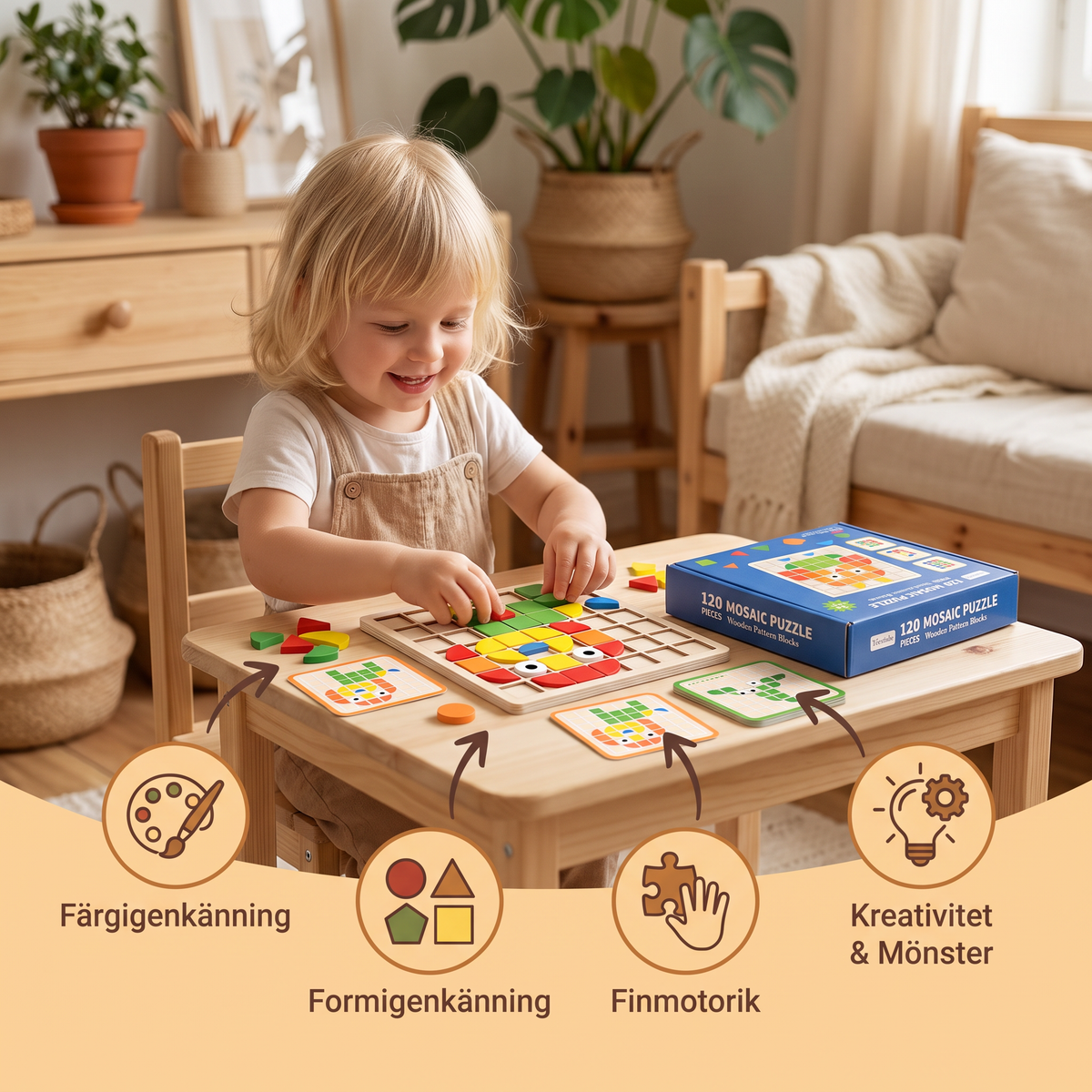 Montessori-Mosaikpussel Med Färger och Former