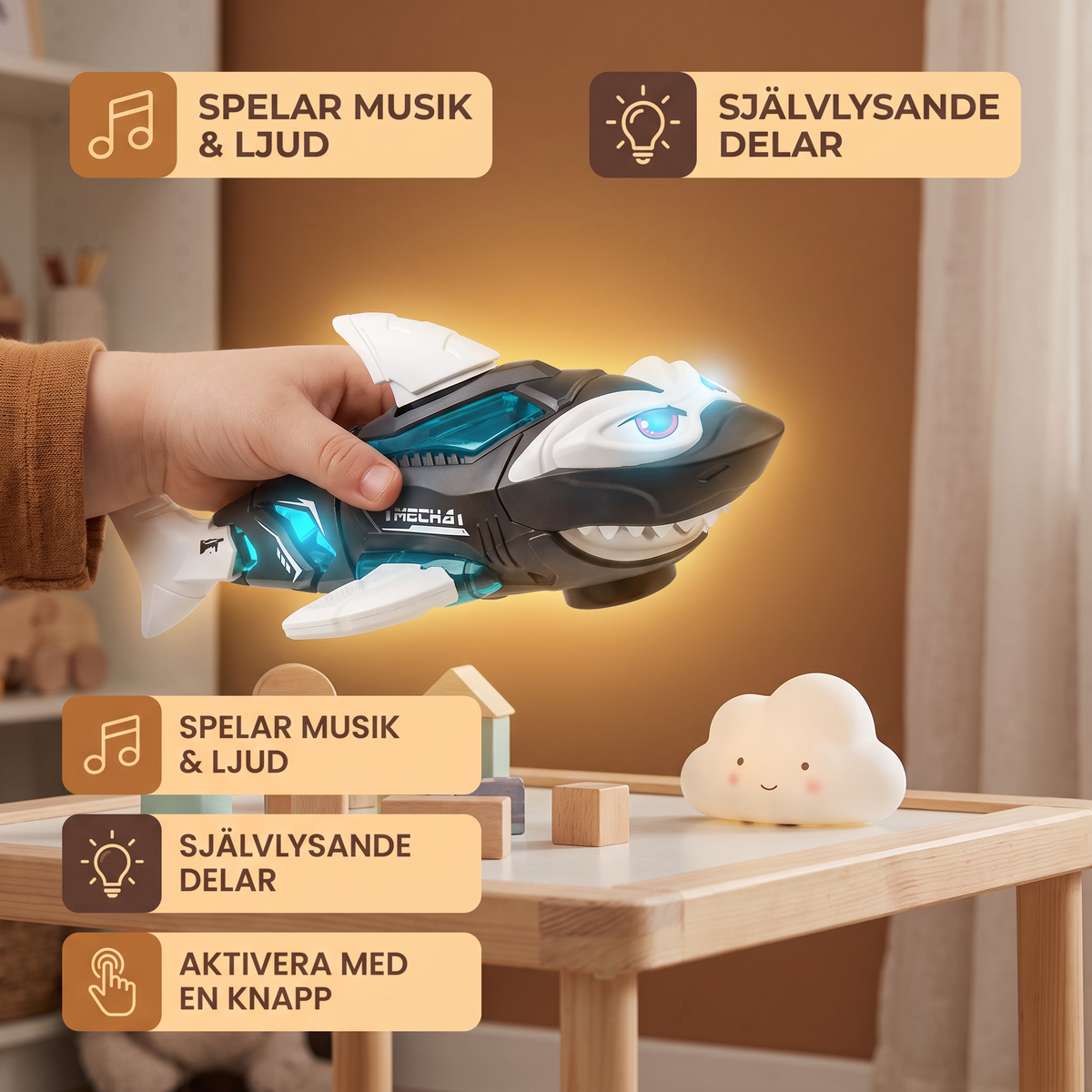 Självlysande Musikaliskt Hajleksak För Barn