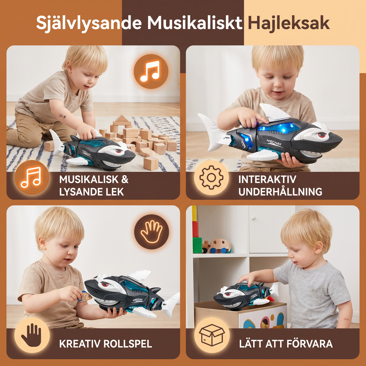 Självlysande Musikaliskt Hajleksak För Barn