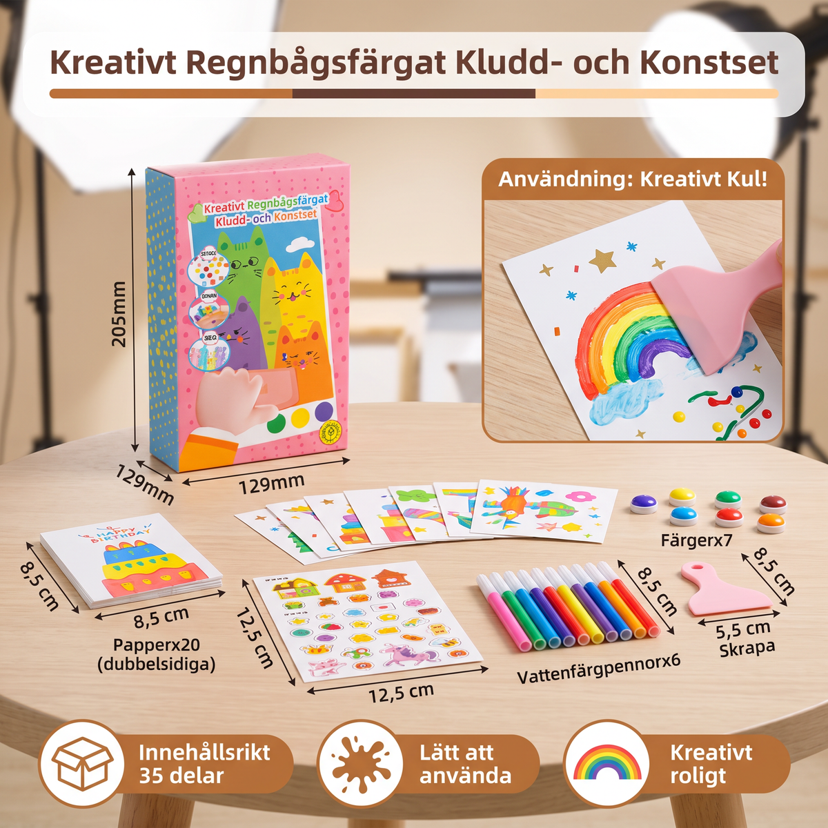 Kreativt Regnbågsfärgat Kludd- och Konstset