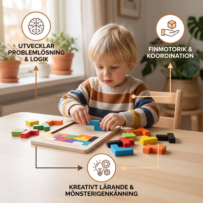 Pedagogiskt trä-tangram – Färgglatt Montessori-inspirerat lärspel för barn