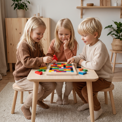 Pedagogiskt trä-tangram – Färgglatt Montessori-inspirerat lärspel för barn