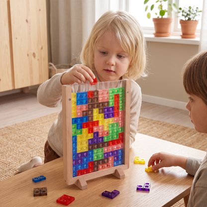 3D färgblockspussel med träram – pedagogiskt Montessori lärspel för barn