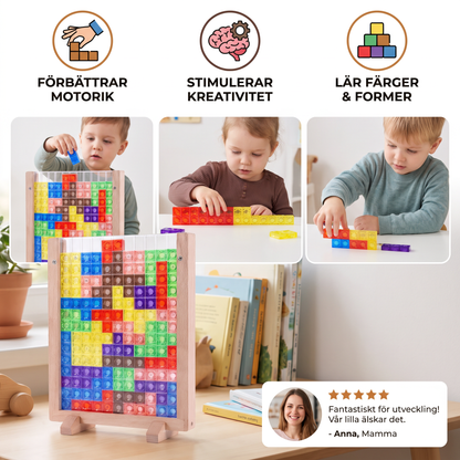 3D färgblockspussel med träram – pedagogiskt Montessori lärspel för barn