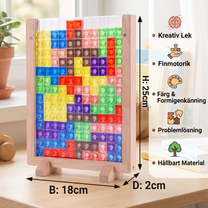 3D färgblockspussel med träram – pedagogiskt Montessori lärspel för barn