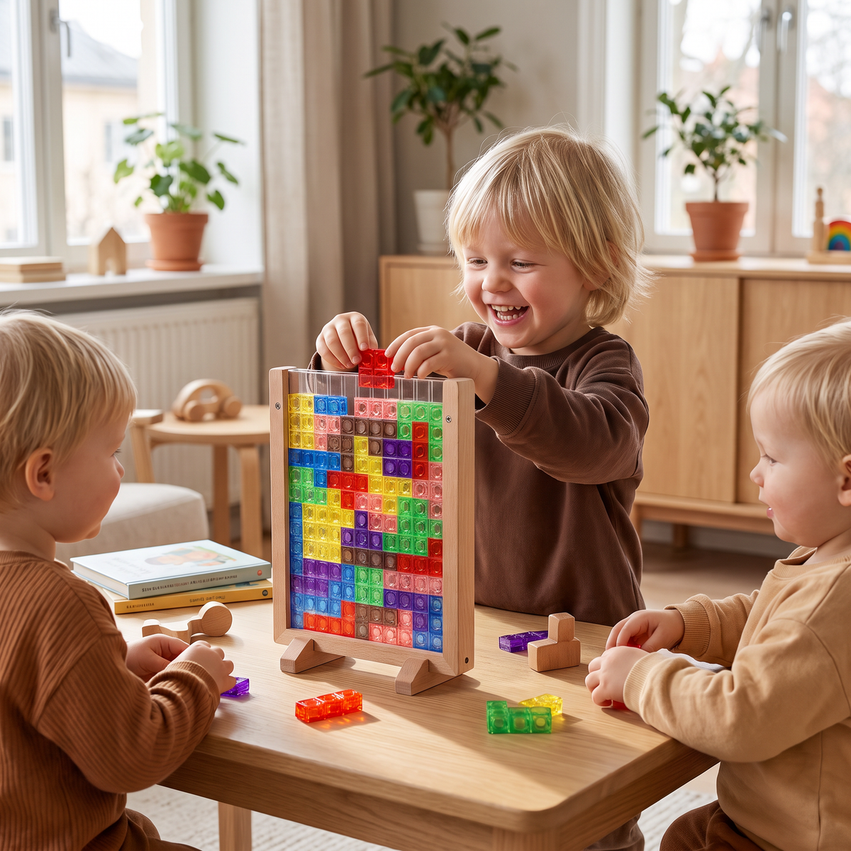 3D färgblockspussel med träram – pedagogiskt Montessori lärspel för barn