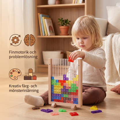3D färgblockspussel med träram – pedagogiskt Montessori lärspel för barn