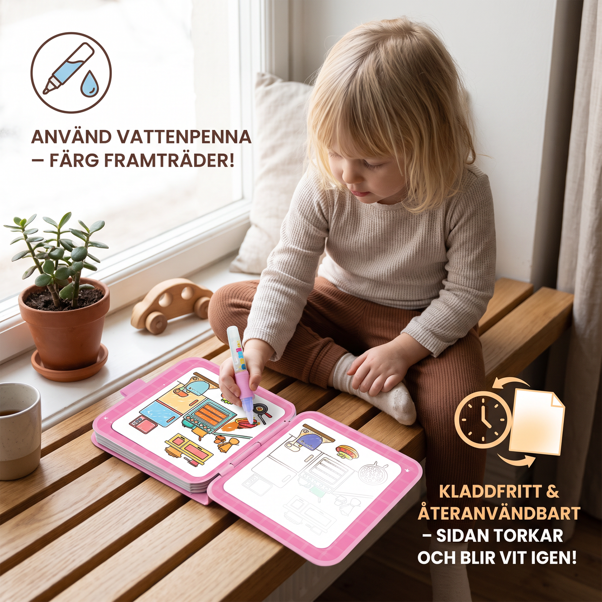 Magisk vattenmålarbok – Återanvändbar kladdfri målarbok för barn