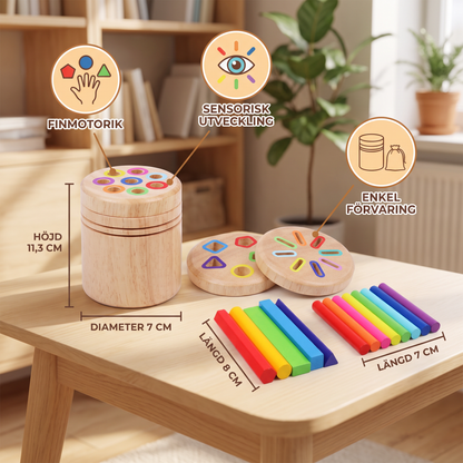 Montessori färg- och formsorteringsspel i trä – pedagogiskt leksak för finmotorik och sensorisk utveckling