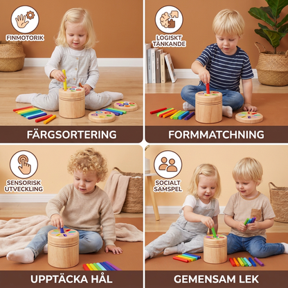 Montessori färg- och formsorteringsspel i trä – pedagogiskt leksak för finmotorik och sensorisk utveckling