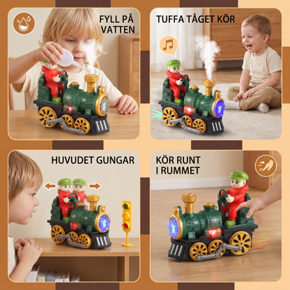 Söt leksaksånglok med ljus, musik och rökeffekt