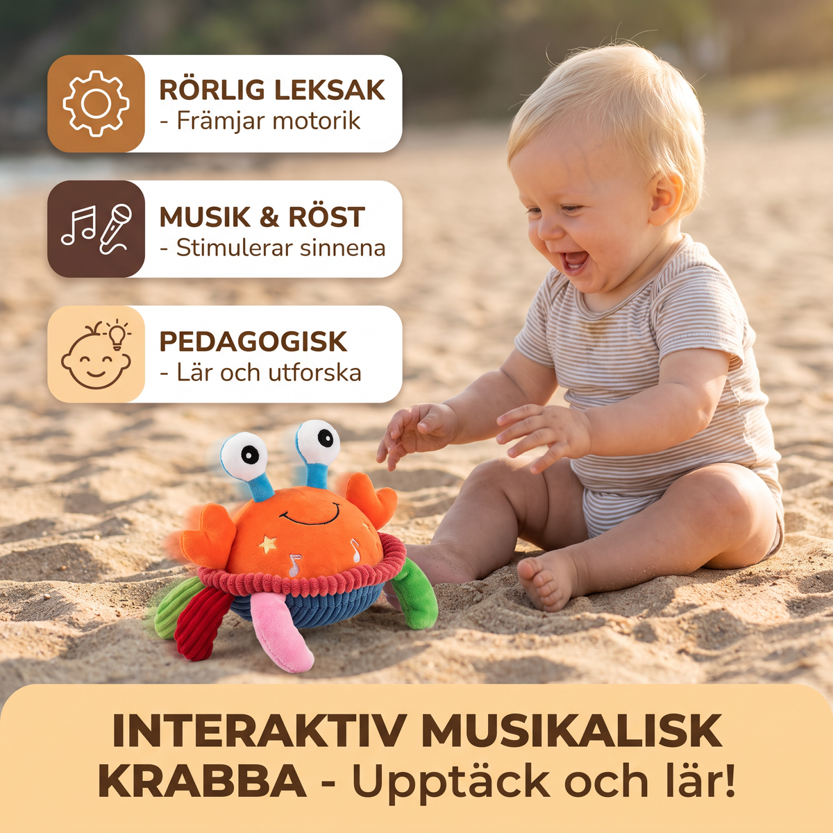 Interaktiv musikalisk krabba med röstfunktion – Rörlig pedagogisk leksak för bebisar