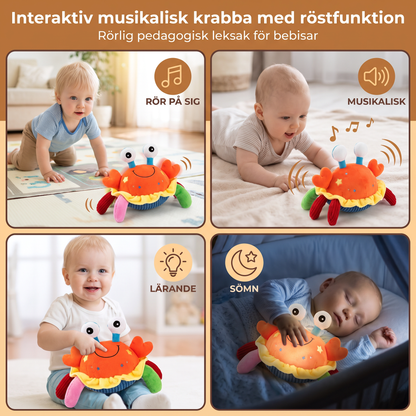 Interaktiv musikalisk krabba med röstfunktion – Rörlig pedagogisk leksak för bebisar