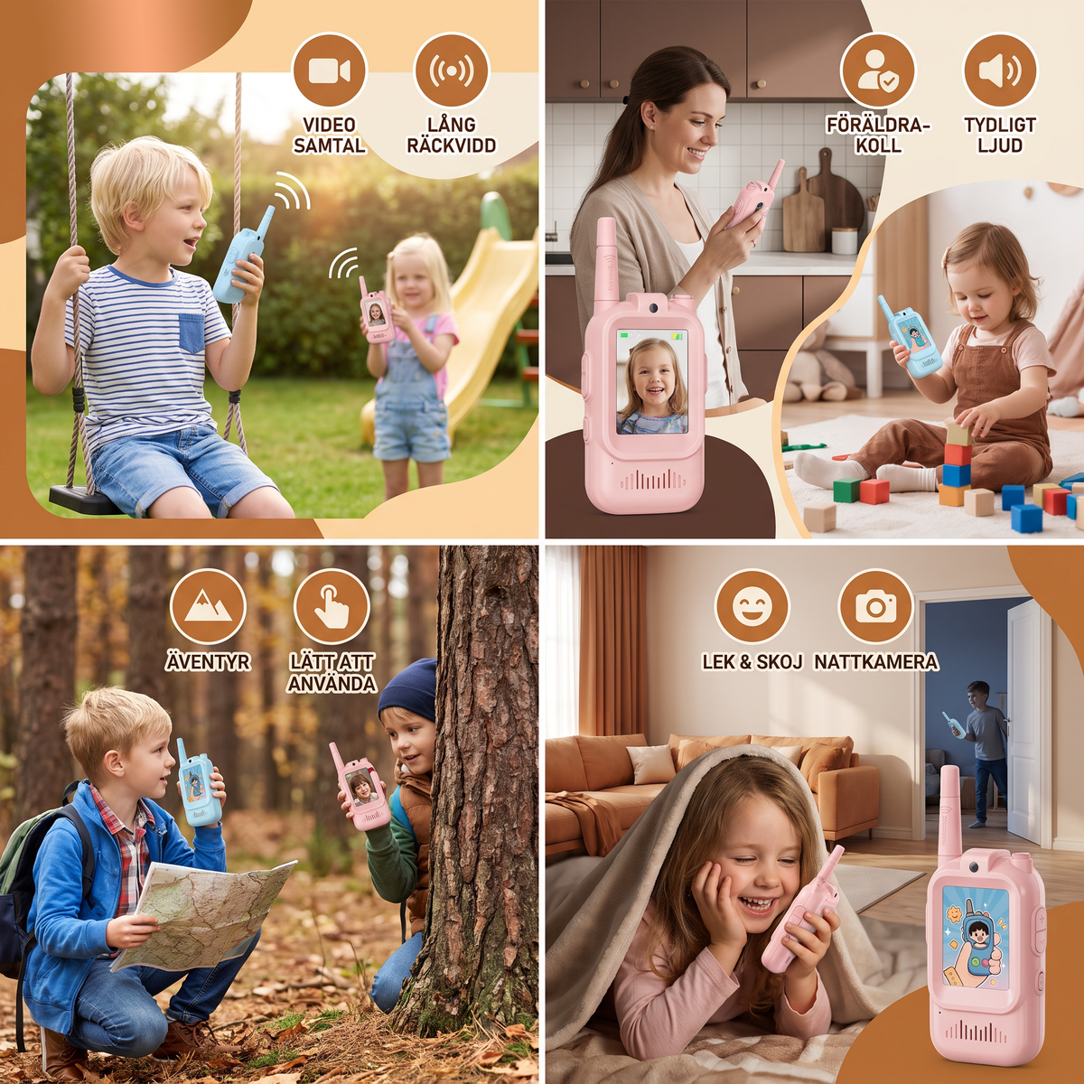Set 2 Walkie-Talkies Video för Barn – Interkom med Kamera och Skärm