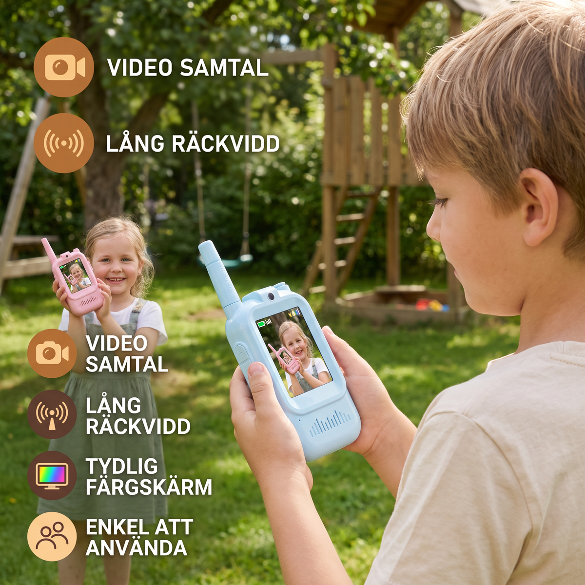 Set 2 Walkie-Talkies Video för Barn – Interkom med Kamera och Skärm