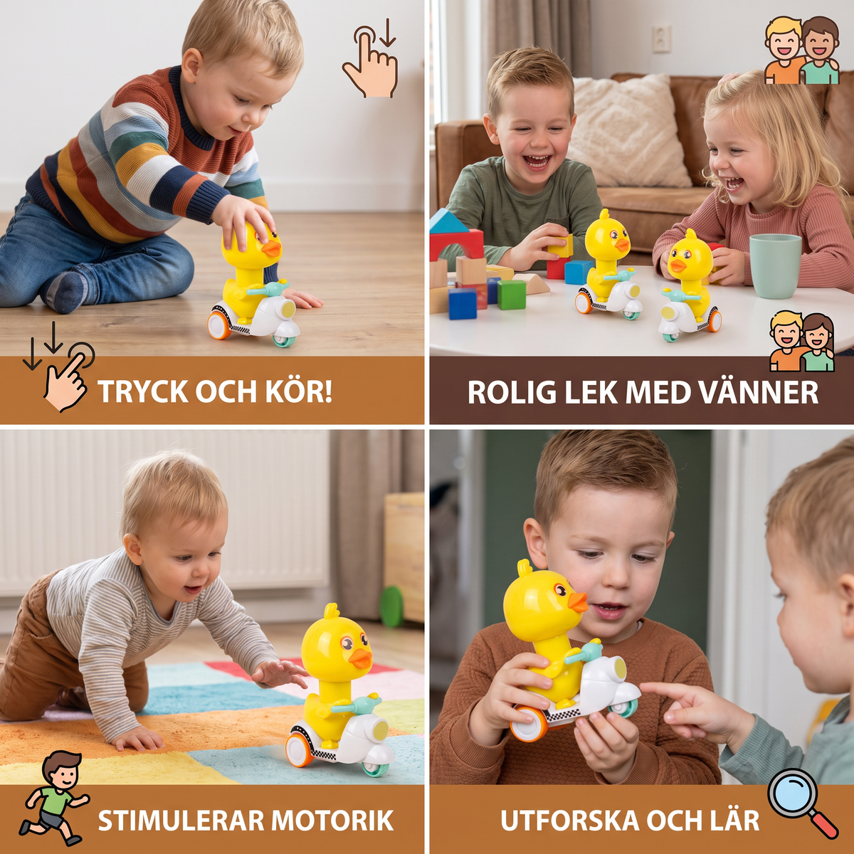Gul Anka Push & Go – Åkleksak för Barn med Tryck och Kör-Funktion