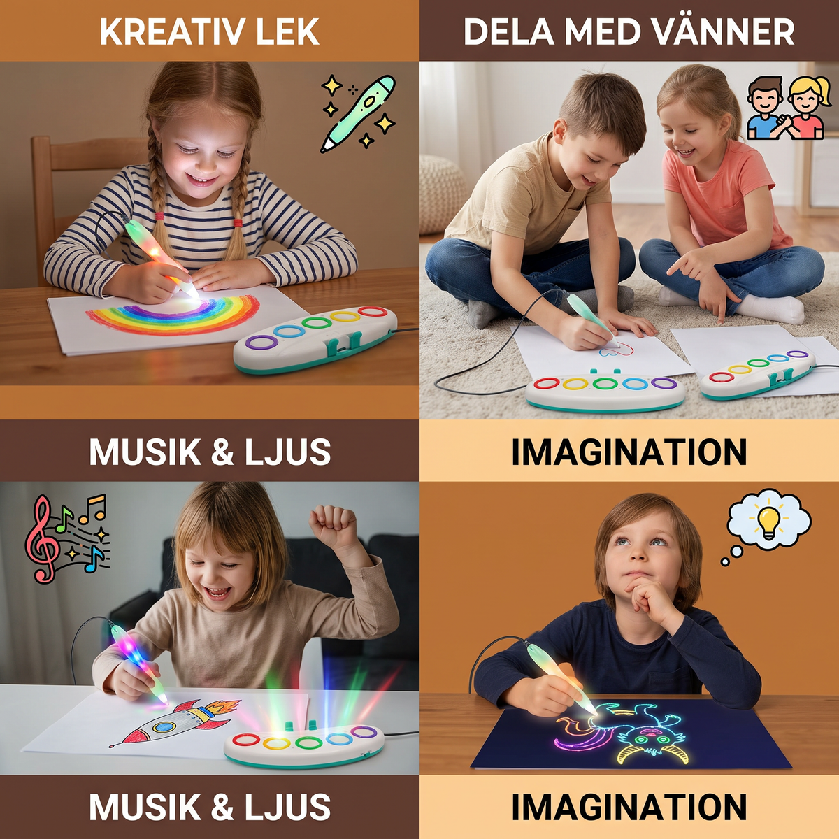 Magisk Lysande Ritpenna för Barn – Kreativ LED Konstleksak med Musik och Ljuseffekter