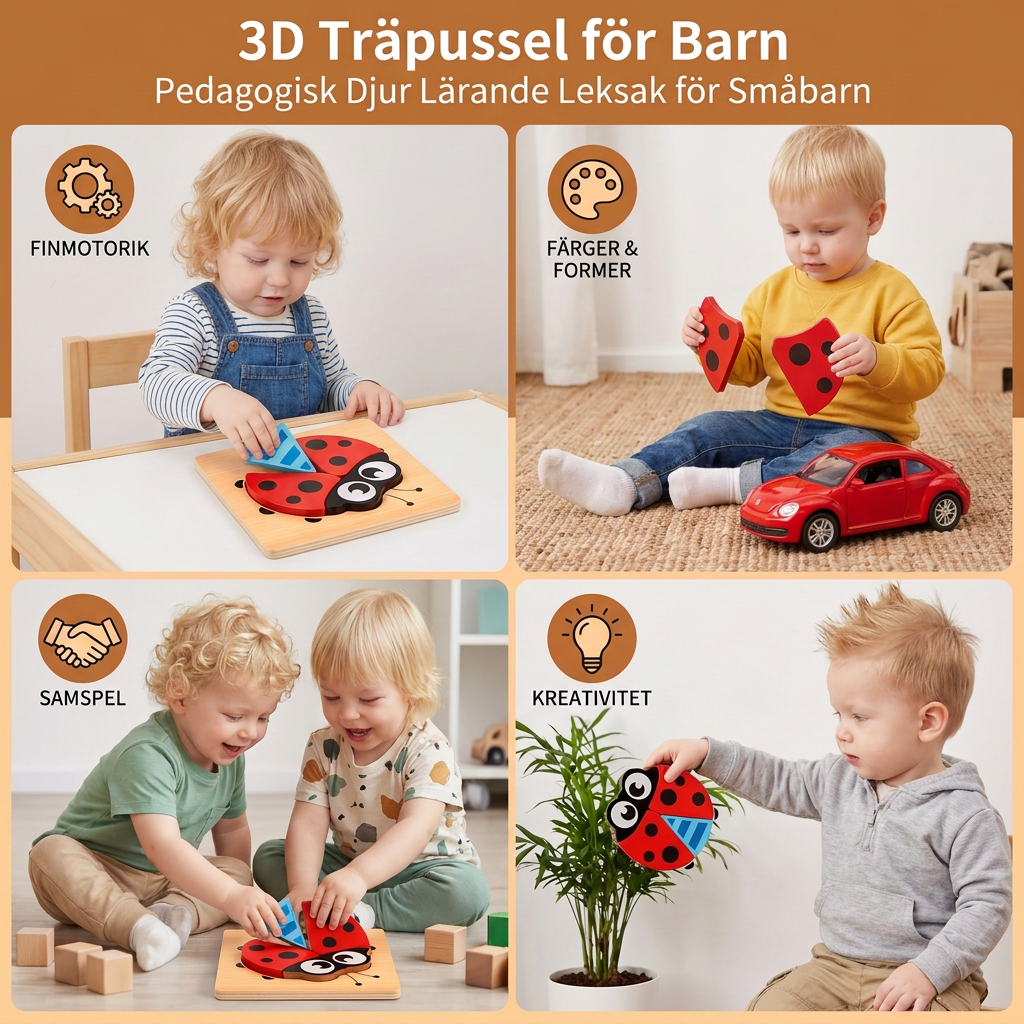 3D Träpussel för Barn – Pedagogisk Djur Lärande Leksak för Småbarn