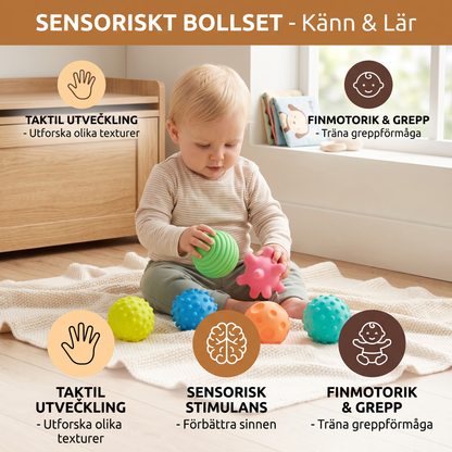 Sensoriskt Bollset för Bebisar – Texturerad Känn- och Beröringslek för Taktil Utveckling