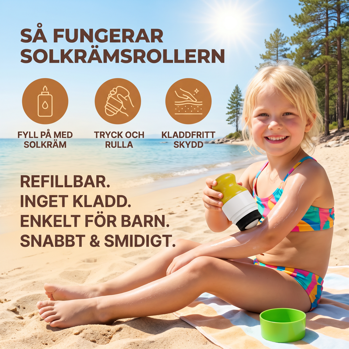 Refillbar solkrämroller för barn – Enkel och smidig solkrämsapplikator utan kladd