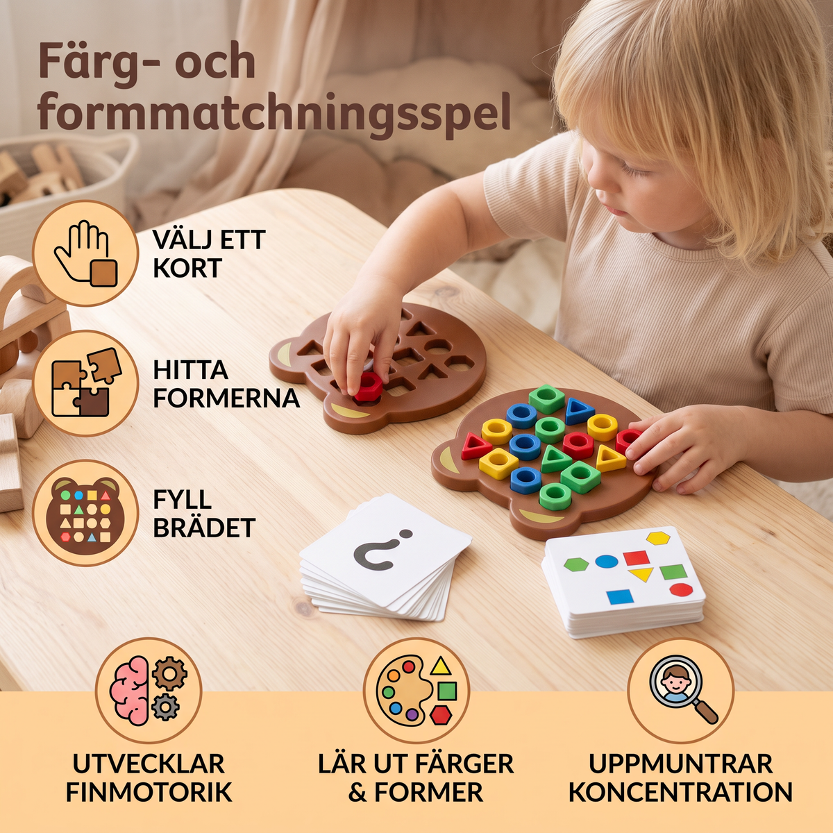 Färg- och formmatchningsspel för barn – Interaktiv pedagogisk leksak
