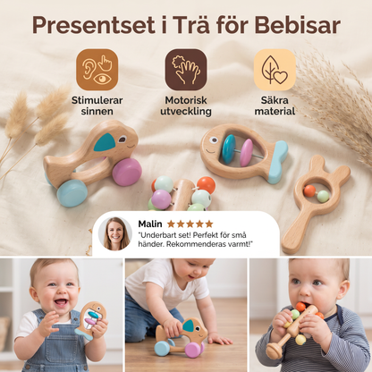 Presentset i Trä för Bebisar – Skallra och Musikleksak för Nyfödda