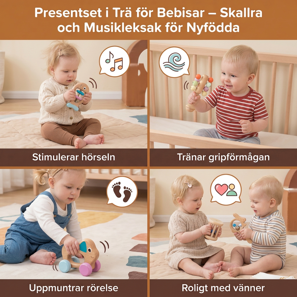 Presentset i Trä för Bebisar – Skallra och Musikleksak för Nyfödda