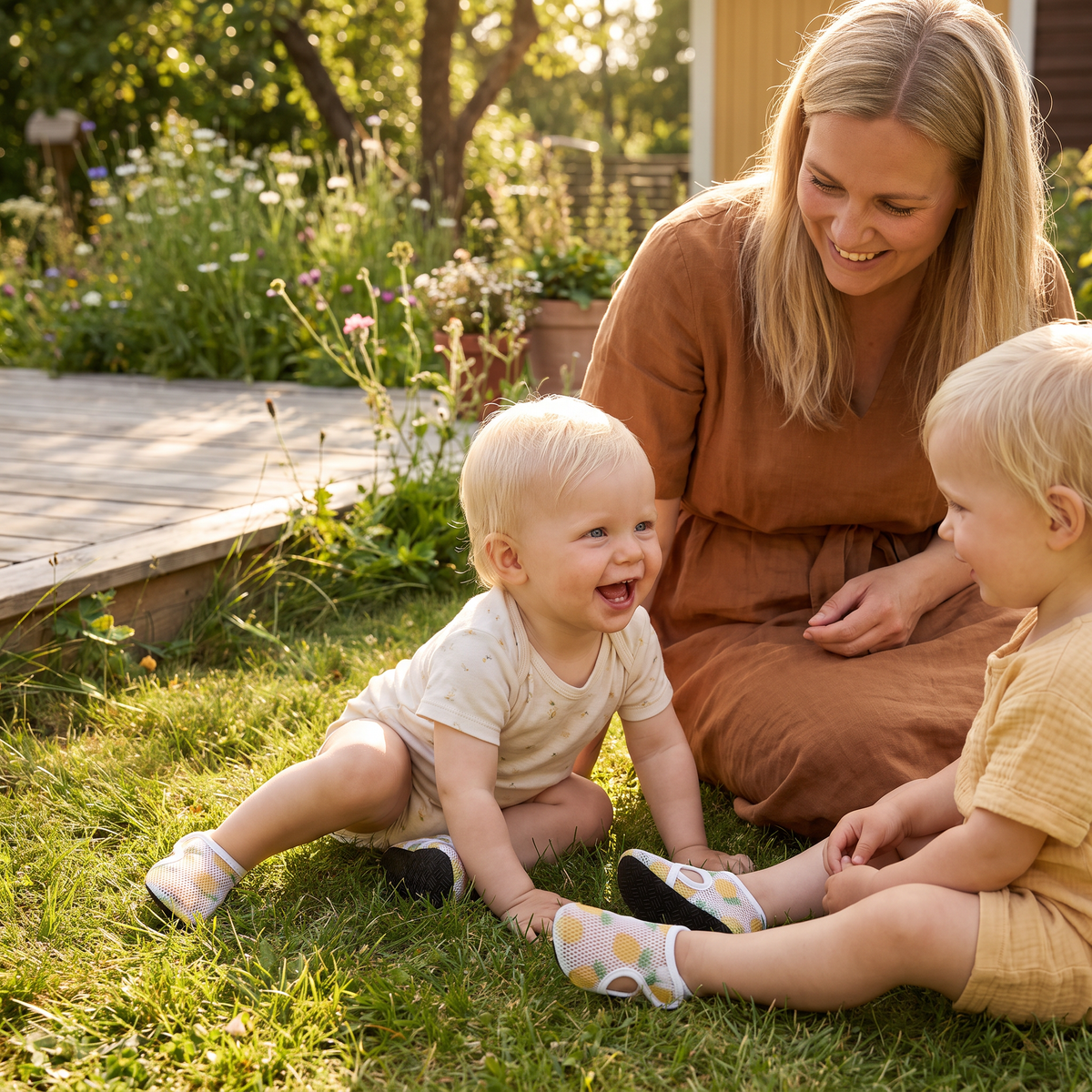 Sommarbarnskor i andningsbart material med fruktdesign