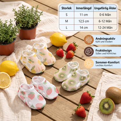Sommarbarnskor i andningsbart material med fruktdesign
