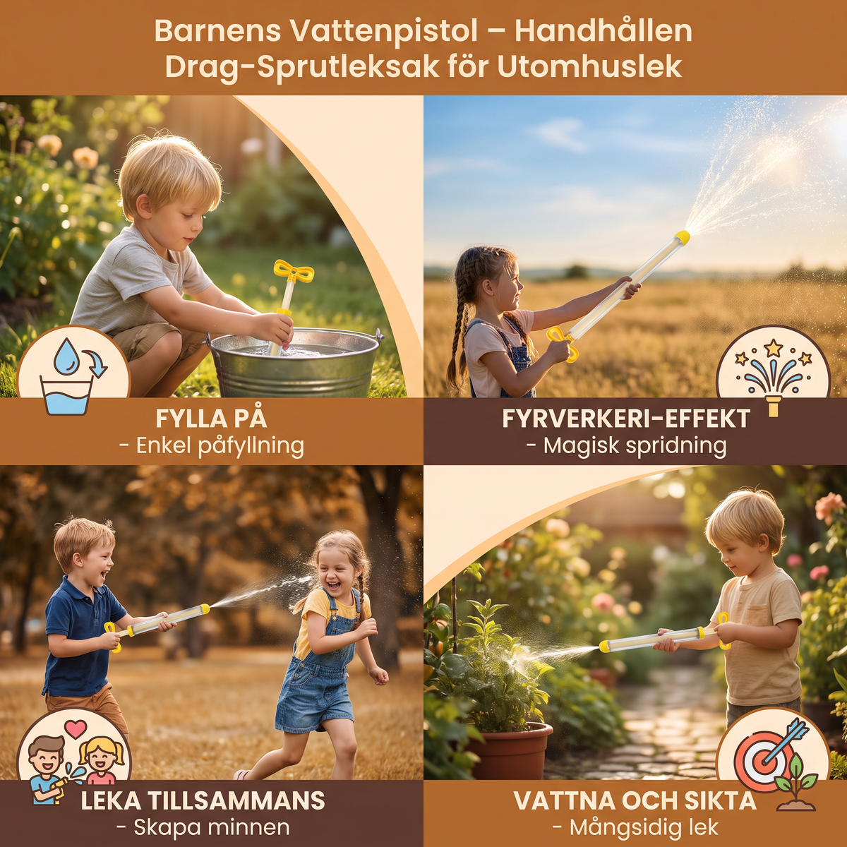 Barnens Vattenpistol – Handhållen Drag-Sprutleksak för Utomhuslek