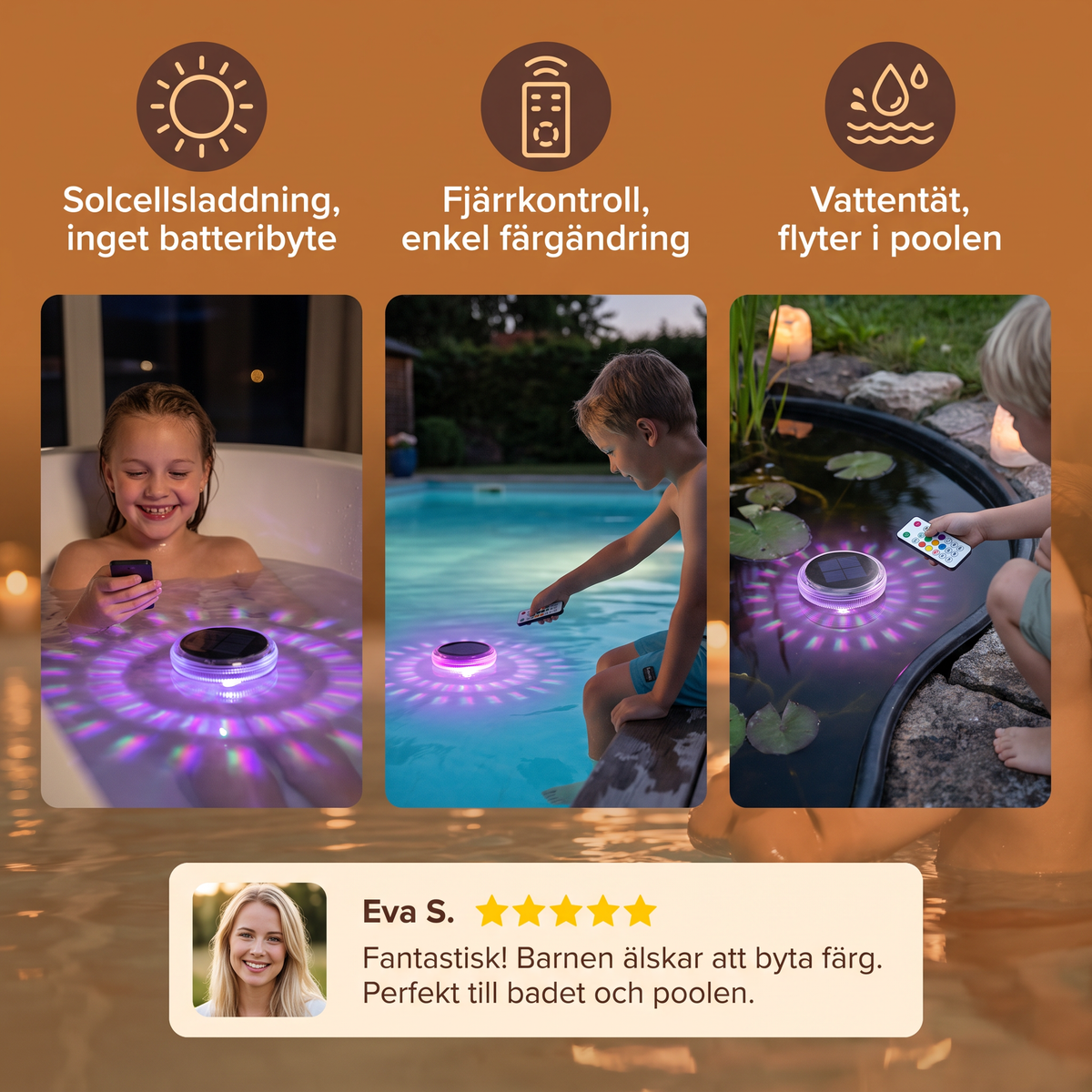 Flytande sol-LED-ljus med fjärrkontroll